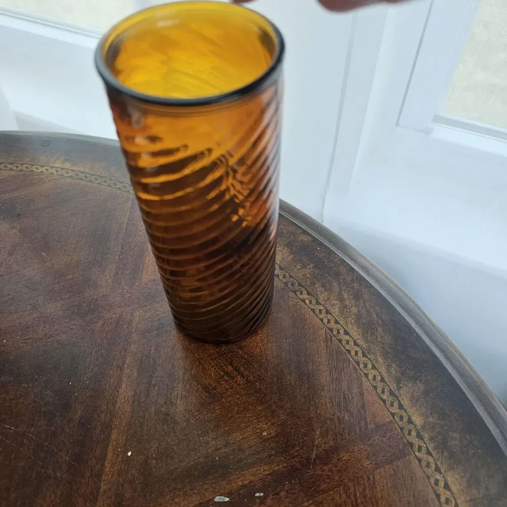 Amber Glass Swirl Vase | Fall Earth Tone Home Decor | Vintage Mexican Glass